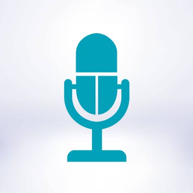 Mikrofon simgesi. Sözcü sembolü. Canlı müzik işareti. Düz tasarım tarzı. Vektör EPS 10.