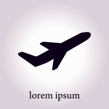 Uçak uçuş biletleri hava sinek seyahat kalkış siluet öğesi. Uçak sembolü. Seyahat etmek simge. Düz tasarım. EPS 10.