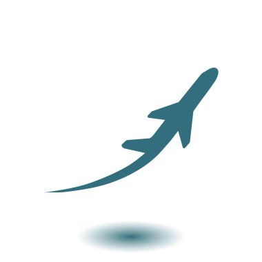 Uçak uçuş biletleri hava sinek seyahat kalkış siluet öğesi. Uçak sembolü. Seyahat etmek simge. Düz tasarım. EPS 10.