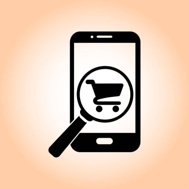 Cam shoping akıllı telefon arıyor. Shoping online simgesi.