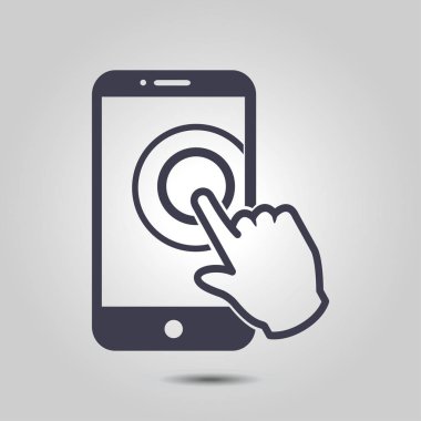Dokunmatik ekran smartphone işareti simgesi. El işaretçi simgesi. Düz tasarım stili. Vektör Eps 10.