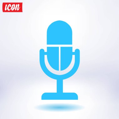 Mikrofon simgesi. Sözcü sembolü. Canlı müzik işareti. Düz tasarım tarzı. Vektör EPS 10.