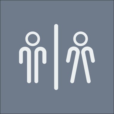 WC işareti simgesi. Tuvalet sembolü. Erkek ve kadın tuvalet. Düz tasarım. Kırmızı ve beyaz renkler.