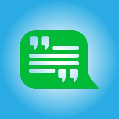 Simge alıntı. Tırnak işareti konuşma balonu sembol. Doğrudan nutuk işareti.