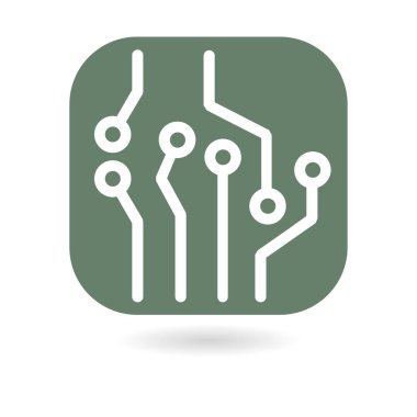 Devre kartı simgesi. Teknoloji düzeni kare simgesi. Düz tasarım stili.