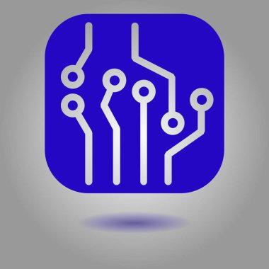 Devre kartı simgesi. Teknoloji düzeni kare simgesi. Düz tasarım stili.