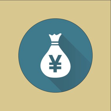 Para çantası simgesi. Yen Jpy para birimi konuşma balonu simgesini. Düz tasarım stili. EPS 10.