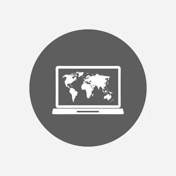 Laptop Világ Térkép Szemlélteti Világ Megjelenítése Földrajz Szimbólum Lapos Kivitel — Stock Vector