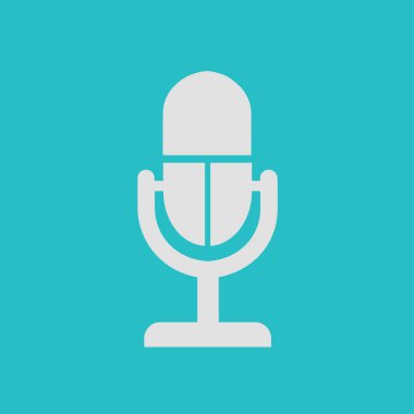 Mikrofon simgesi. Sözcü sembolü. Canlı müzik işareti. Düz tasarım tarzı. Vektör EPS 10.