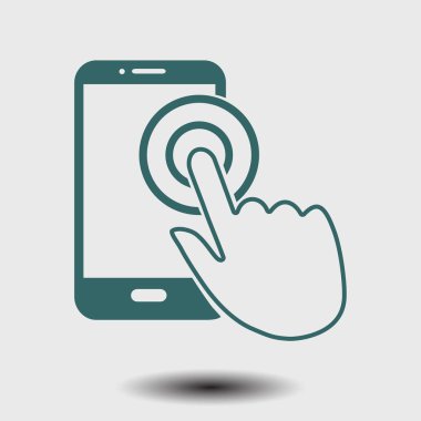 Dokunmatik ekran smartphone işareti simgesi. El işaretçi simgesi. Düz tasarım stili. Vektör Eps 10.