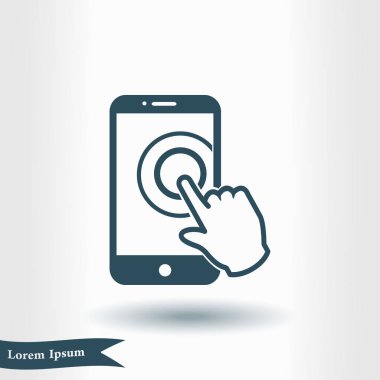 Dokunmatik ekran smartphone işareti simgesi. El işaretçi simgesi. Düz tasarım stili. Vektör Eps 10.