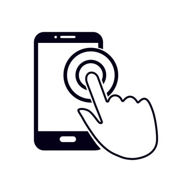 Dokunmatik ekran smartphone işareti simgesi. El işaretçi simgesi. Düz tasarım stili. Vektör Eps 10.