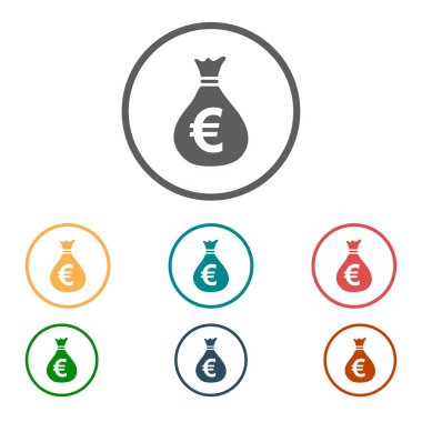 Para çantası ikonu. Euro para birimi sembolü. Düz tasarım tarzı. EPS 10.