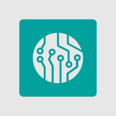 Devre kartı simgesi. Teknoloji düzeni kare simgesi. Düz tasarım stili.