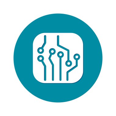 Devre kartı simgesi. Teknoloji düzeni kare simgesi. Düz tasarım stili.