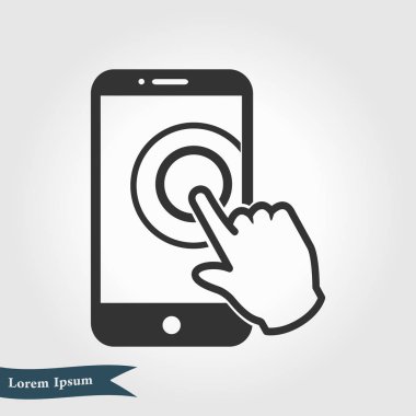 Dokunmatik ekran smartphone işareti simgesi. El işaretçi simgesi. Düz tasarım stili. Vektör Eps 10.