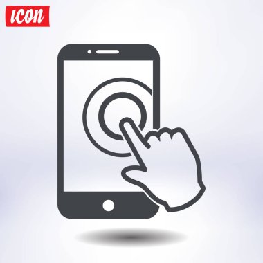 Dokunmatik ekran smartphone işareti simgesi. El işaretçi simgesi. Düz tasarım stili. Vektör Eps 10.