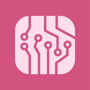 Devre kartı simgesi. Teknoloji düzeni kare simgesi. Düz tasarım stili.