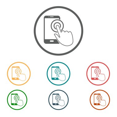 Dokunmatik ekran smartphone işareti simgesi. El işaretçi simgesi. Düz tasarım stili. Vektör Eps 10.