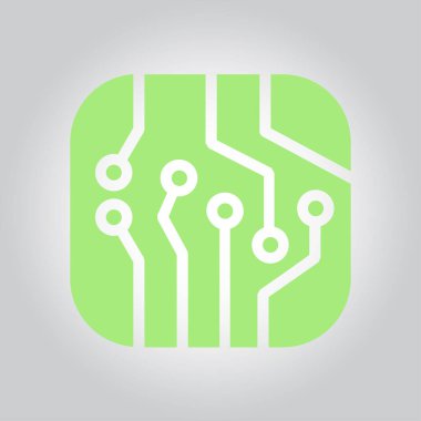 Devre kartı simgesi. Teknoloji düzeni kare simgesi. Düz tasarım stili.