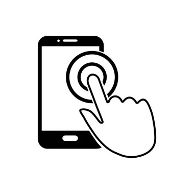 Dokunmatik ekran smartphone işareti simgesi. El işaretçi simgesi. Düz tasarım stili. Vektör Eps 10.