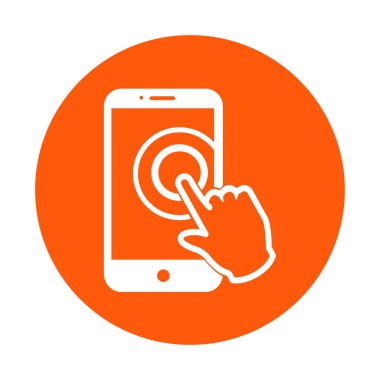 Dokunmatik ekran smartphone işareti simgesi. El işaretçi simgesi. Düz tasarım stili. Vektör Eps 10.