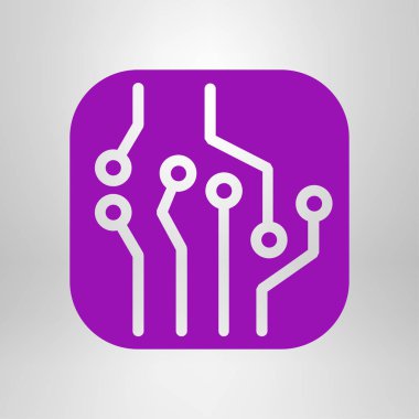 Devre kartı simgesi. Teknoloji düzeni kare simgesi. Düz tasarım stili.