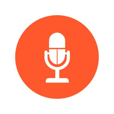 Mikrofon simgesi. Sözcü sembolü. Canlı müzik işareti. Düz tasarım tarzı. Vektör EPS 10.