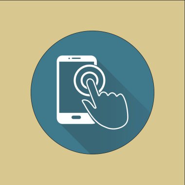 Dokunmatik ekran smartphone işareti simgesi. El işaretçi simgesi. Düz tasarım stili. Vektör Eps 10.