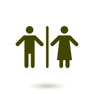 WC işareti simgesi. Tuvalet sembolü. Erkek ve kadın tuvalet. Düz tasarım. Kırmızı ve beyaz renkler.