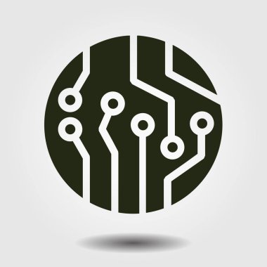 Devre kartı simgesi. Teknoloji düzeni kare simgesi. Düz tasarım stili.