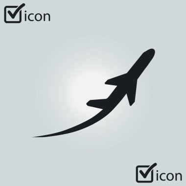 Uçak uçuş biletleri hava sinek seyahat kalkış siluet öğesi. Uçak sembolü. Seyahat etmek simge. Düz tasarım.