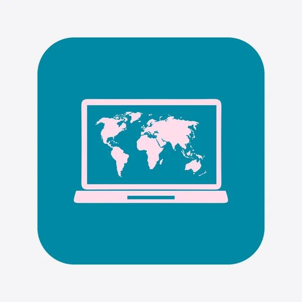 Laptop Világ Térkép Szemlélteti Világ Megjelenítése Földrajz Szimbólum Lapos Kivitel — Stock Vector