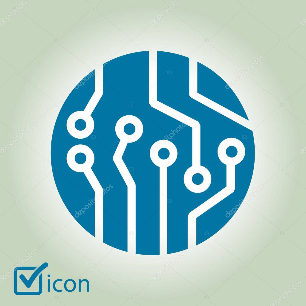 Circuit board  icon. Technology scheme square symbol. Flat design style.