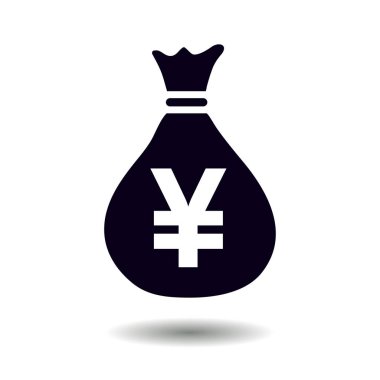 Para çantası simgesi. Yen Jpy para birimi konuşma balonu simgesini. Düz tasarım stili. EPS 10.