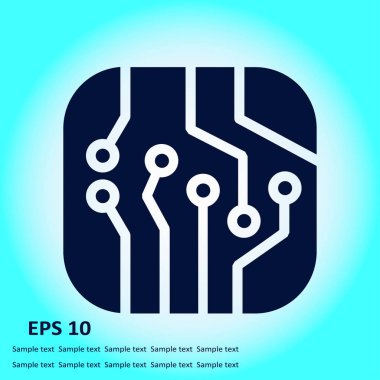 Devre kartı simgesi. Teknoloji düzeni kare simgesi. Düz tasarım stili.