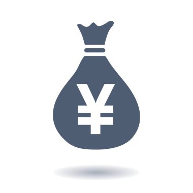 Para çantası simgesi. Yen Jpy para birimi konuşma balonu simgesini. Düz tasarım stili. EPS 10.