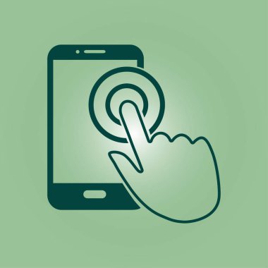 Dokunmatik ekran smartphone işareti simgesi. El işaretçi simgesi. Düz tasarım stili. Vektör Eps 10.