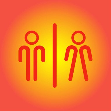 WC işareti simgesi. Tuvalet sembolü. Erkek ve kadın tuvalet. Düz tasarım. Kırmızı ve beyaz renkler.