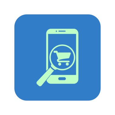 Cam shoping akıllı telefon arıyor. Shoping online simgesi.