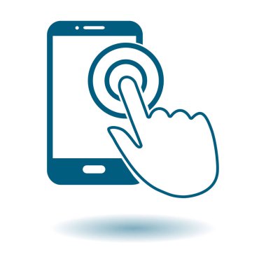 Dokunmatik ekran smartphone işareti simgesi. El işaretçi simgesi. Düz tasarım stili. Vektör Eps 10.