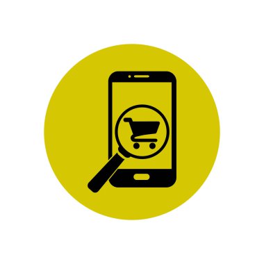 Cam shoping akıllı telefon arıyor. Shoping online simgesi.