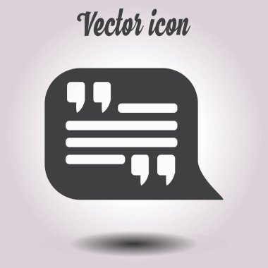 Simge alıntı. Tırnak işareti konuşma balonu sembol. Doğrudan nutuk işareti.