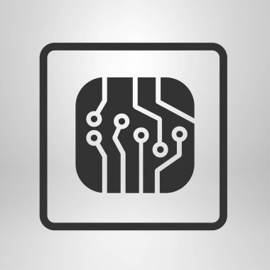 Devre kartı simgesi. Teknoloji düzeni kare simgesi. Düz tasarım stili.