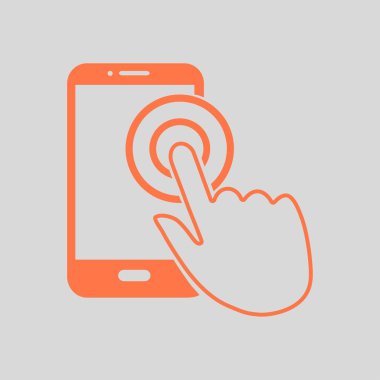 Dokunmatik ekran smartphone işareti simgesi. El işaretçi simgesi. Düz tasarım stili. Vektör Eps 10.