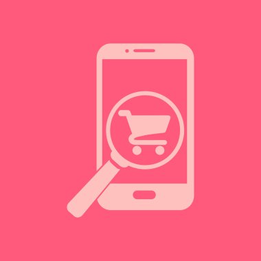 Cam shoping akıllı telefon arıyor. Shoping online simgesi.