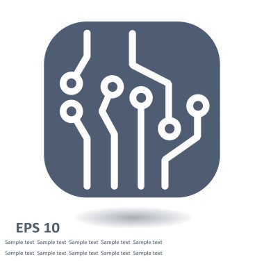 Devre kartı simgesi. Teknoloji düzeni kare simgesi. Düz tasarım stili.