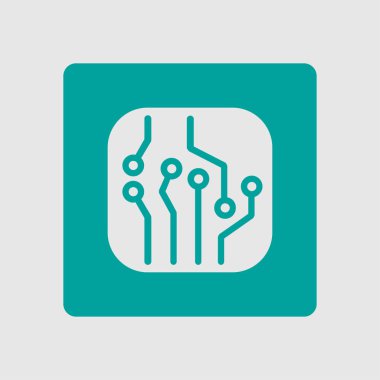 Devre kartı simgesi. Teknoloji düzeni kare simgesi. Düz tasarım stili.