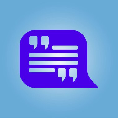 Simge alıntı. Tırnak işareti konuşma balonu sembol. Doğrudan nutuk işareti.