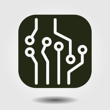 Devre kartı simgesi. Teknoloji düzeni kare simgesi. Düz tasarım stili.